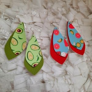 Summer Foodie Bundle Faux Leather Double Drop Earrings Vegetables Fruits NWOT